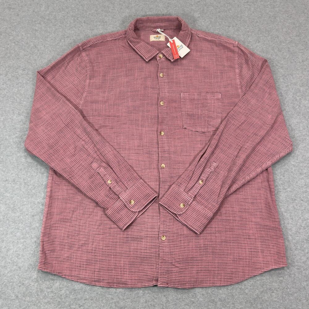 Marine Layer Mens 2XL Classic Stretch Selvage Shirt Lilas Stripe Pink Navy NWT